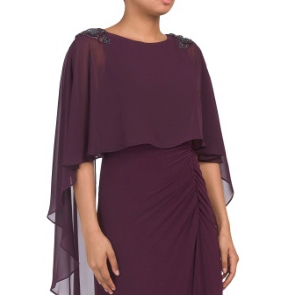 Adriana Papell Chiffon Capelet Jersey Gown - Picture 1 of 3